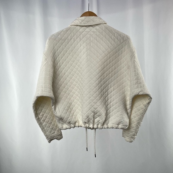 Zara Diamond Full Zip‎ Cropped Drawstring Jacket in Ivory Size Medium - Picture 6 of 8